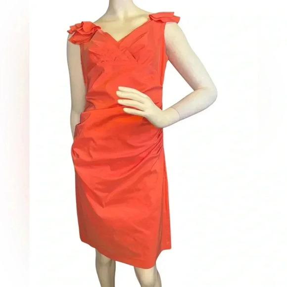 Maggy London Women's Size 10P Orange Color Ruffle Sleeve Detail Dress. #237 - Picture 1 of 13